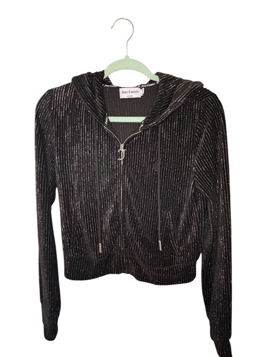 Juicy Couture Jackets & Blazers - Juicy Couture Black Metallic Ribbed Velour Zip Hoodie Cropped Size S Y2K
